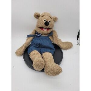 "Silly Bear" Teddy Bear Ventriloquist Puppet W/Denim Overalls & hand mittens 26"